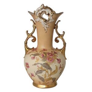 1800S ROBERT HANKE AUSTRIA HAND PAINTED VASE HEAVY‎ GOLD ACCENT 10"X6"